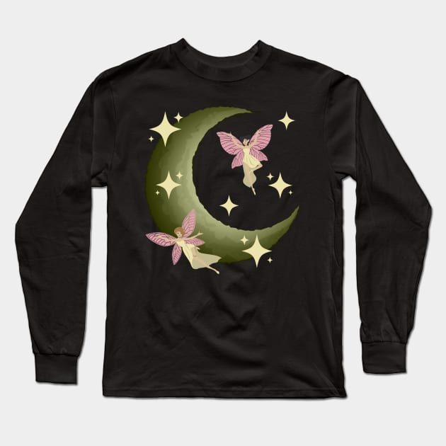 Fairycore Aesthetic Fairy Crescent Moon Fairies Long Sleeve T-Shirt by Alex21